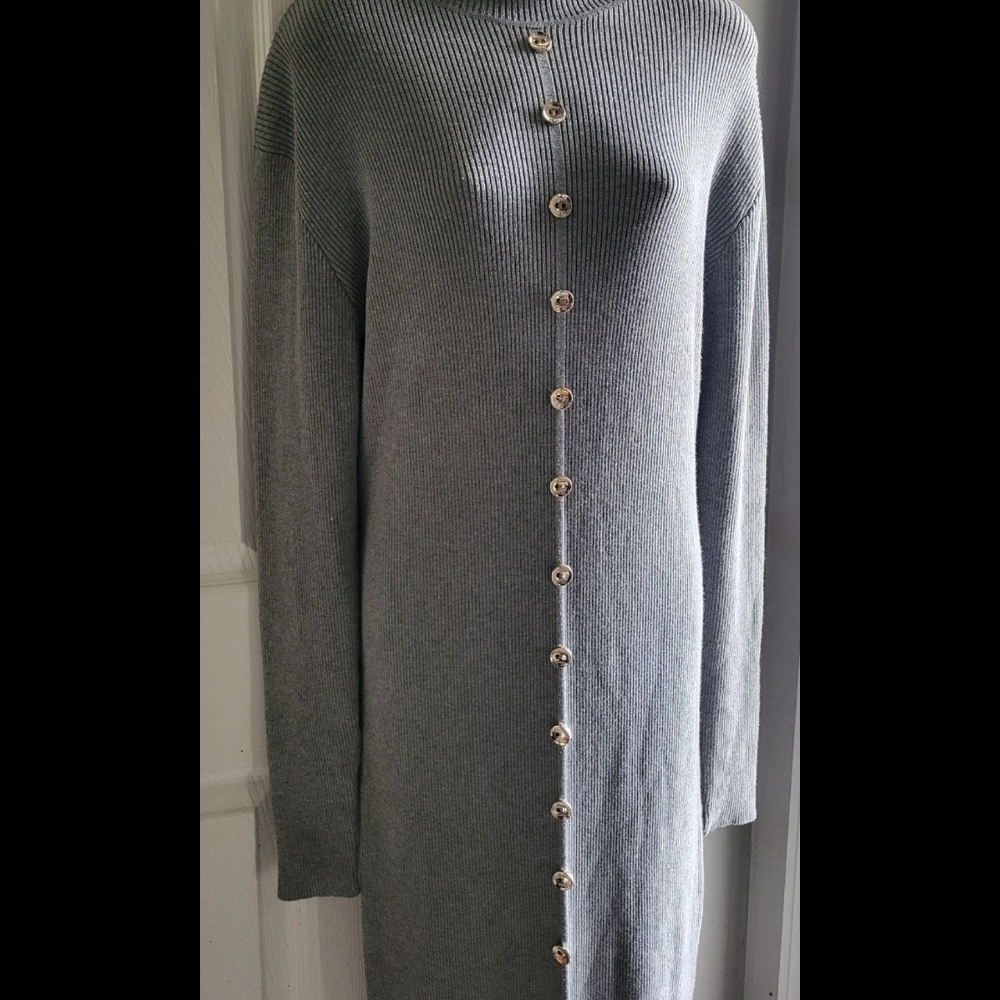 Rebdolls Women's Gray Ruffled Sweater Dress Ribbed Midi Size 2X